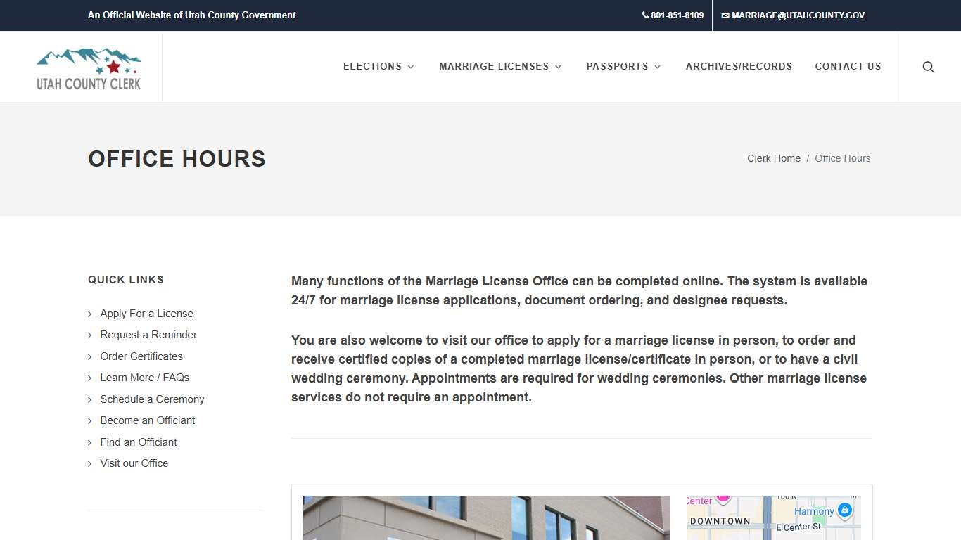 Marriage License Office Hours | Utah County Clerk