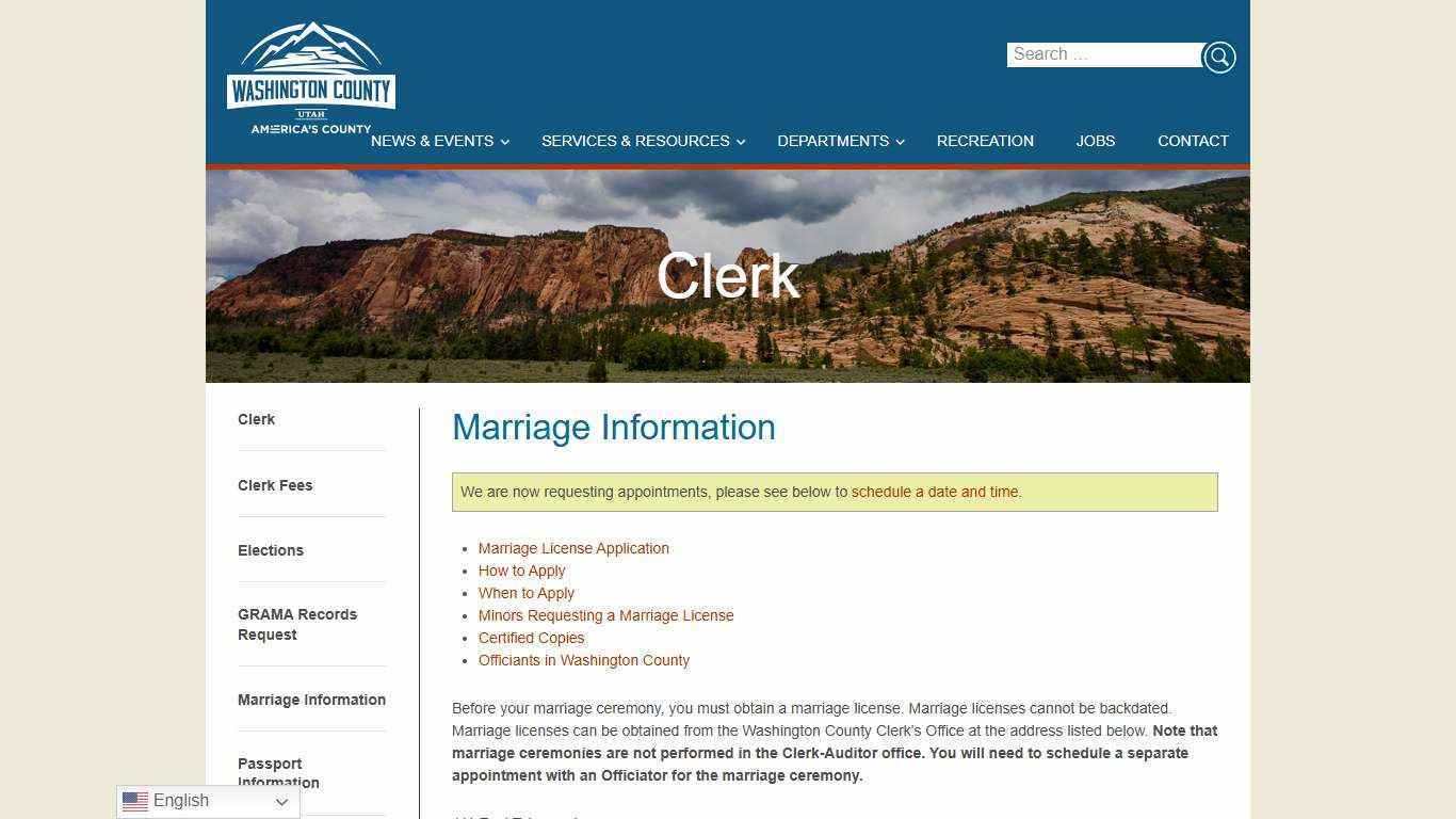 Marriage Information | Washington County of Utah
