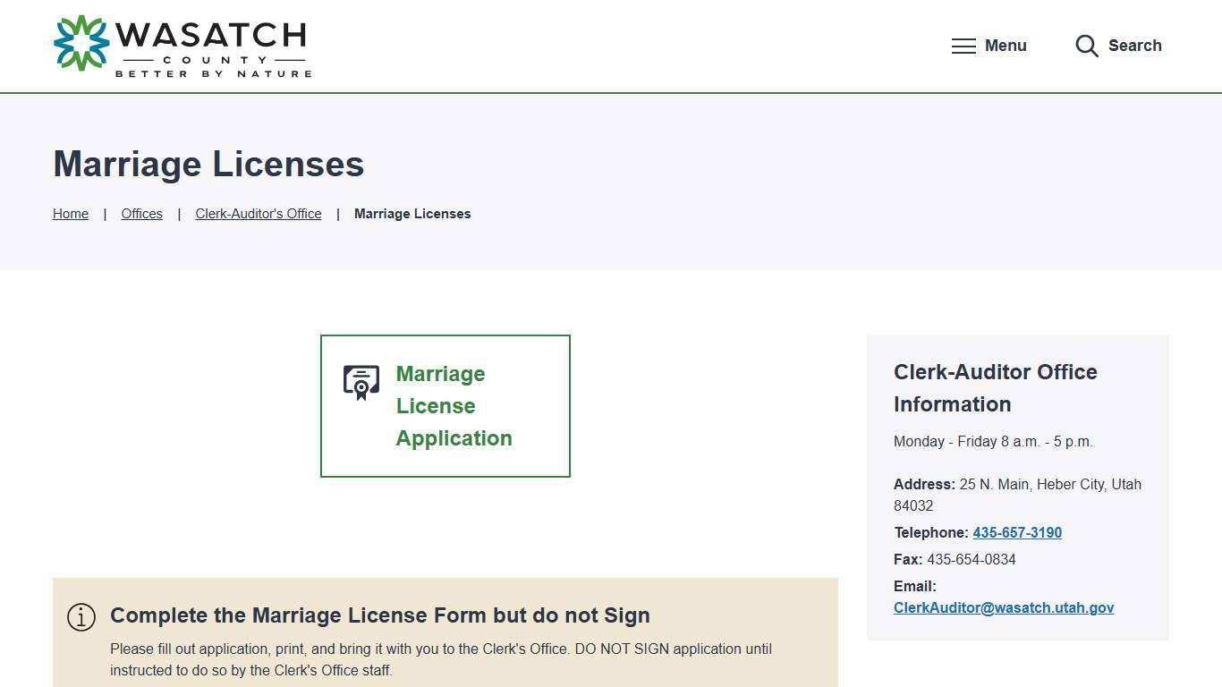 Marriage Licenses – Wasatch County